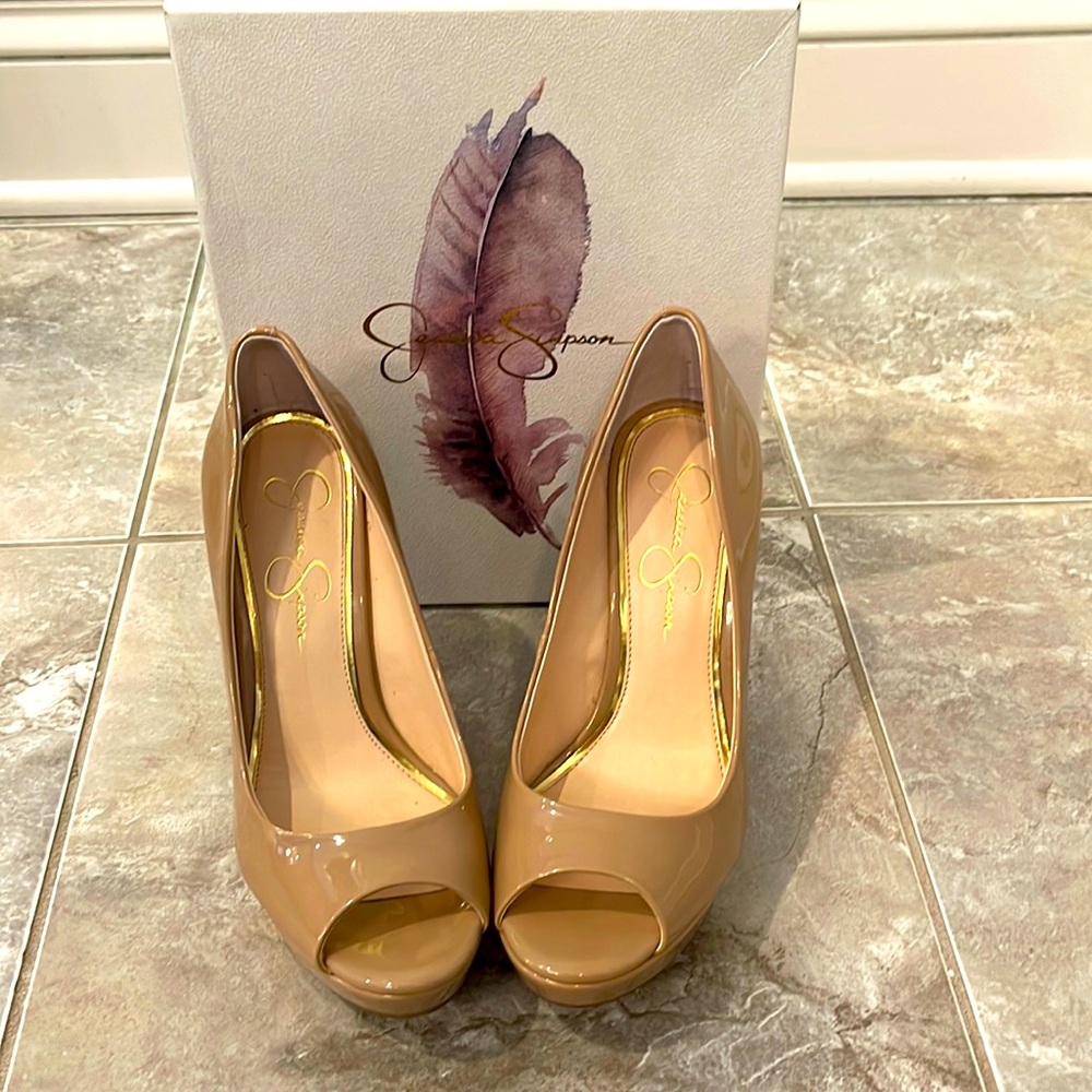 Jessica Simpson patent peep toe platforms